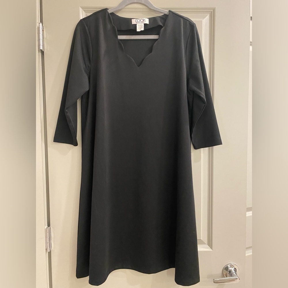 The Look, Scalloped Neck Black Dress
